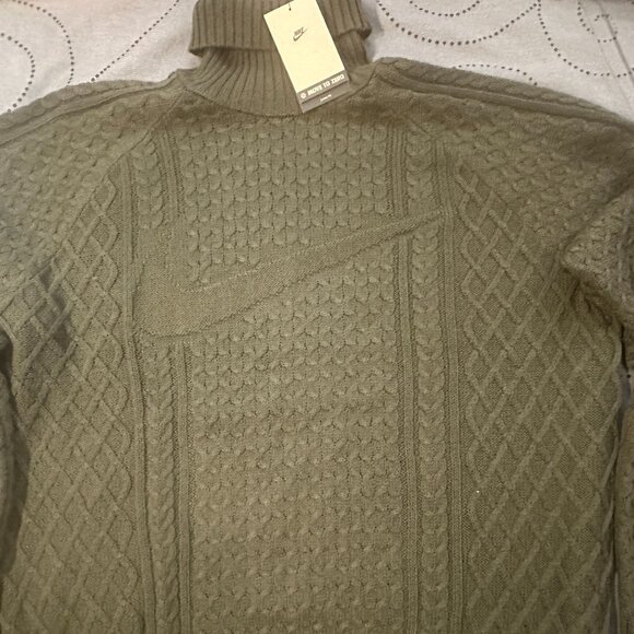 NIKE LIFE CABLE KNIT TURTLENECK 325 GREEN WOOL SWEATER SIZE L M OR S MEN $180.00 - Picture 1 of 6